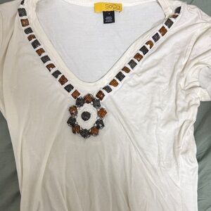 St. John Soca White Top with Beaded Accents